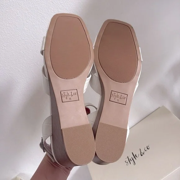 NIB [Style & Co.] Leeza Faux Leather Open Toe Mid Wedge in White Croc Women’s 11 - Picture 12 of 14